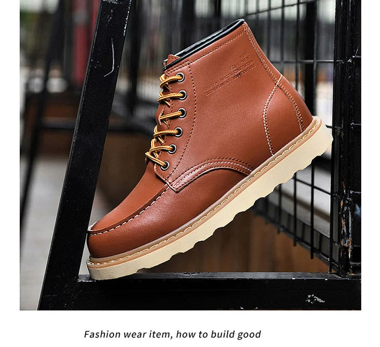 Men's Elevator Hidden Heel Boots – Height Increasing 6CM 8CM 10CM, Microfiber Leather, Warm Lining