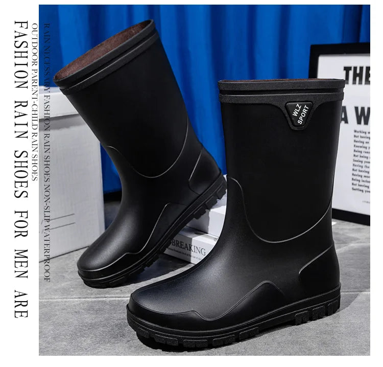 German Style Men's Rain Boots Long High Tube Waterproof Outdoor Camping Fishing Snake Bite Resistant Thickened Rubber Shoes