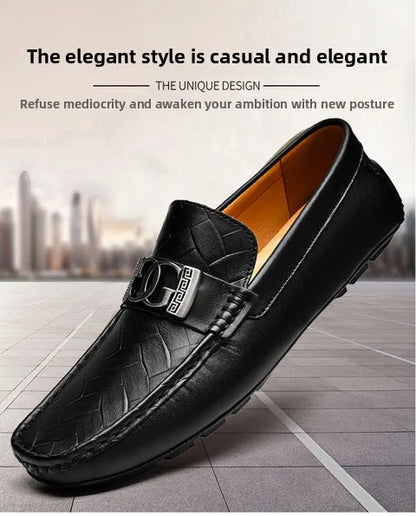 Men's Top-Grain Cowhide Business Casual Leather Loafers – Breathable, Sophisticated Summer Shoes