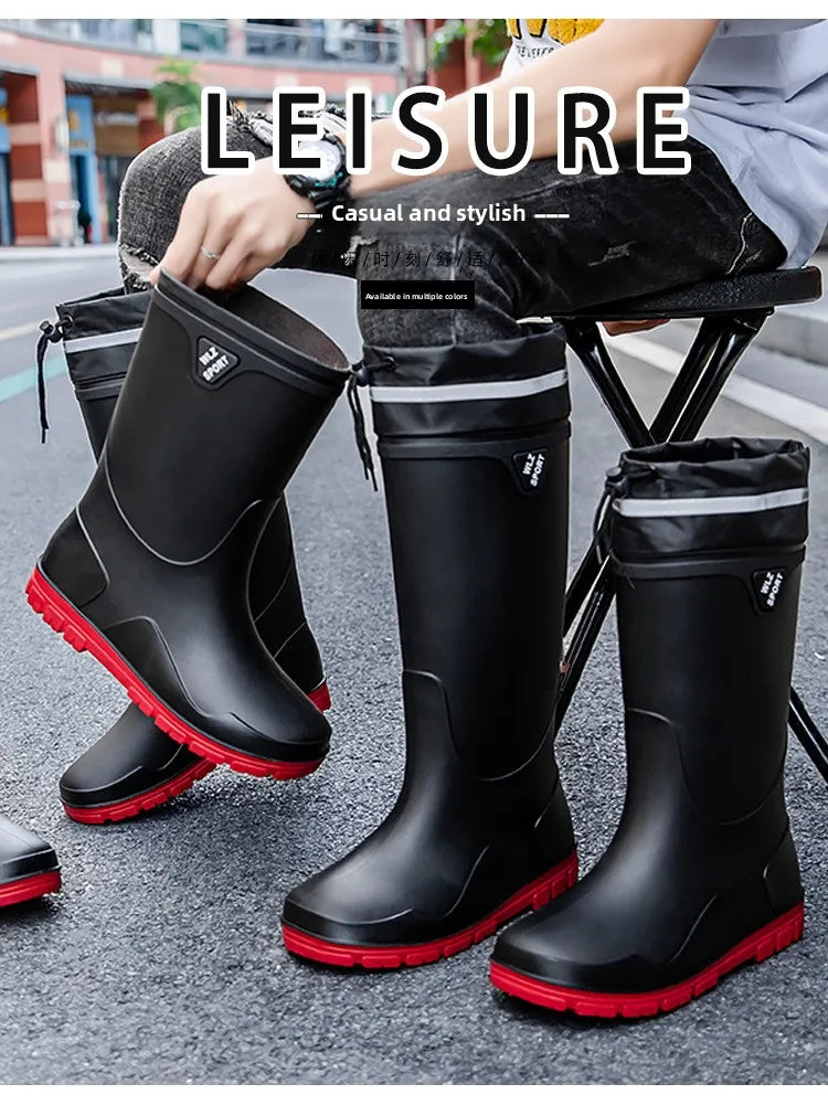 Men's German-Style Waterproof Rain Boots – High Tube, Snake-Bite Resistant, Thickened Rubber