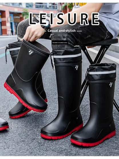 Men's German-Style Waterproof Rain Boots – High Tube, Snake-Bite Resistant, Thickened Rubber