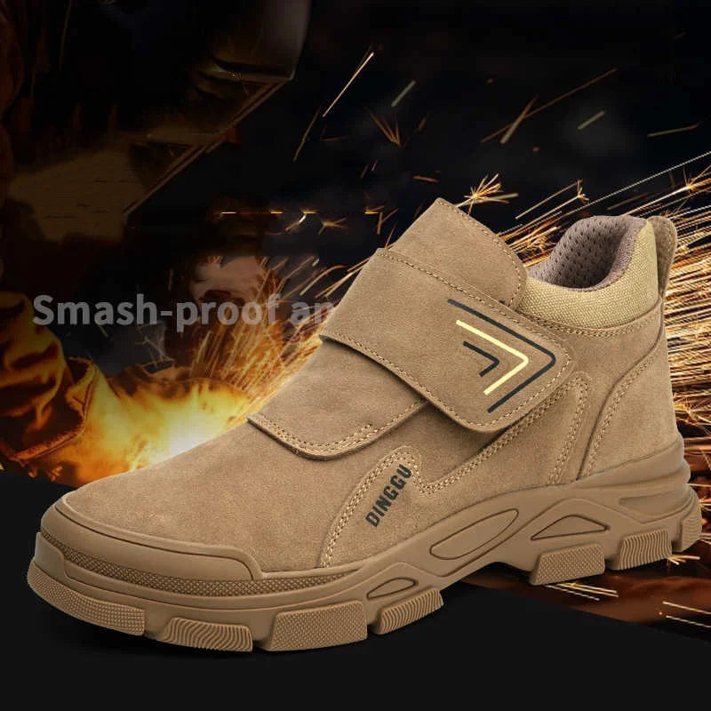 Men's Steel Toe Safety Boots – Cow Suede Leather, Platform, Hook & Loop Work Ankle Boots