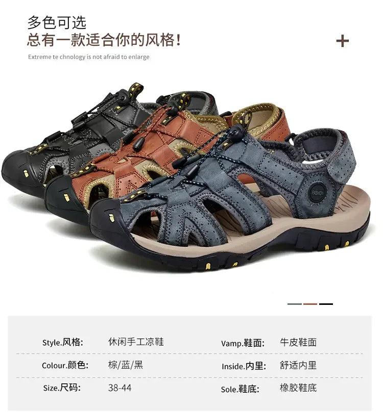 Summer Sandals Men's Baotou Beach Shoes Soft Soled Leather Anti Slip Outdoor Hollow Breathable Daily Casual Men's Shoes Slippers