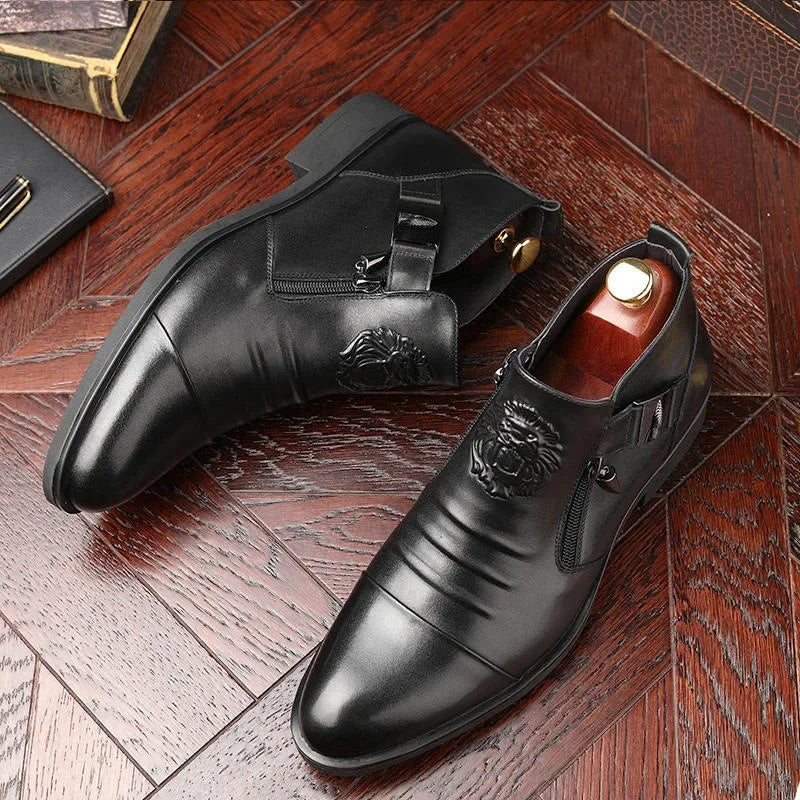 Men's Pointed Toe Chelsea Ankle Boots – British Style, Zip Closure, Business Casual Leather Shoes