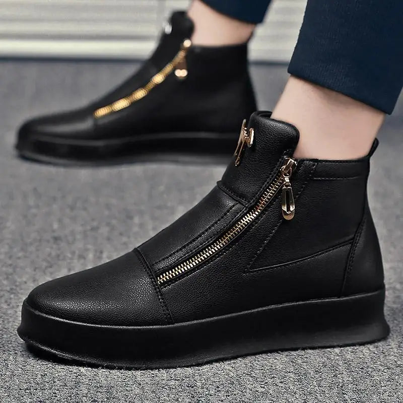Men's High Top Zip Ankle Boots – Skateboard Style, Height Increasing, Korean Fashion Shoes