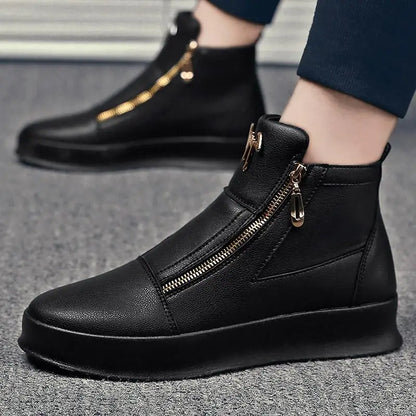 Men's High Top Zip Ankle Boots – Skateboard Style, Height Increasing, Korean Fashion Shoes