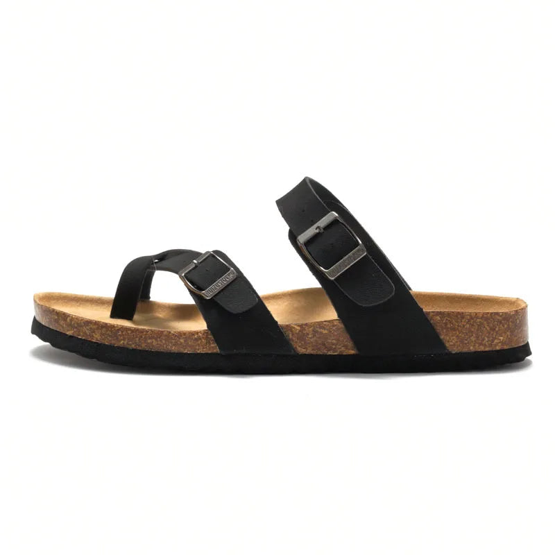 Men's Cork Style Beach Sandals – Metal Detail, EVA Sole, Fashion Summer Flip Flops