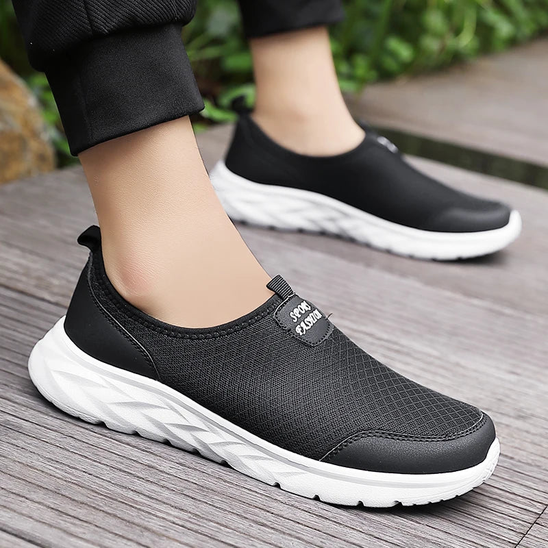 Men's Classic Breathable Mesh Slip-On Sneakers – Lightweight, Anti-Odor, Casual Running Shoes