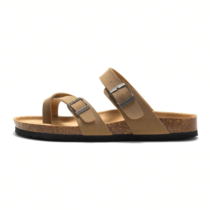 Men's Cork Style Beach Sandals – Metal Detail, EVA Sole, Fashion Summer Flip Flops