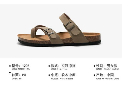Men's Cork Style Beach Sandals – Metal Detail, EVA Sole, Fashion Summer Flip Flops