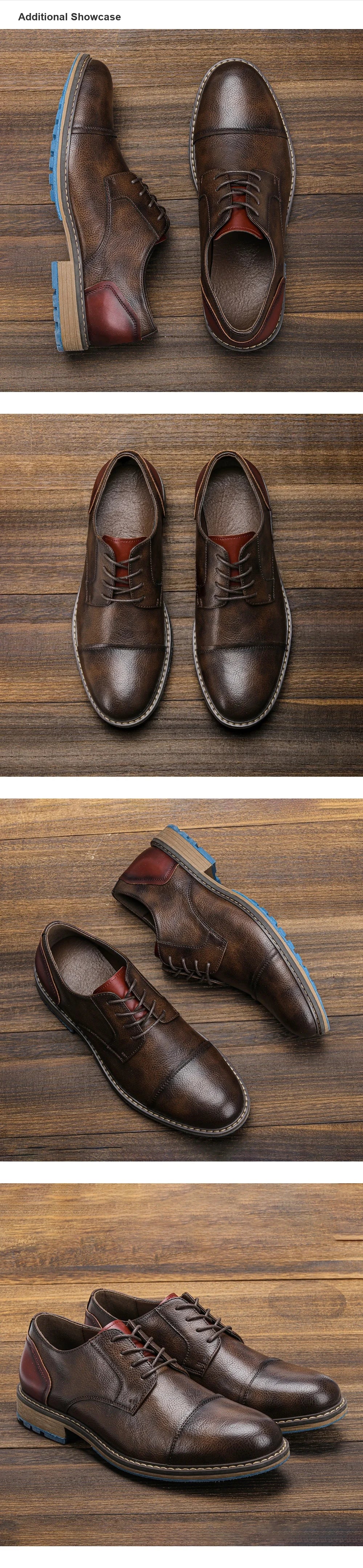 Men's Retro Cap Toe Oxford Derby Leather Shoes – Breathable, Height Increasing, Casual Fashion