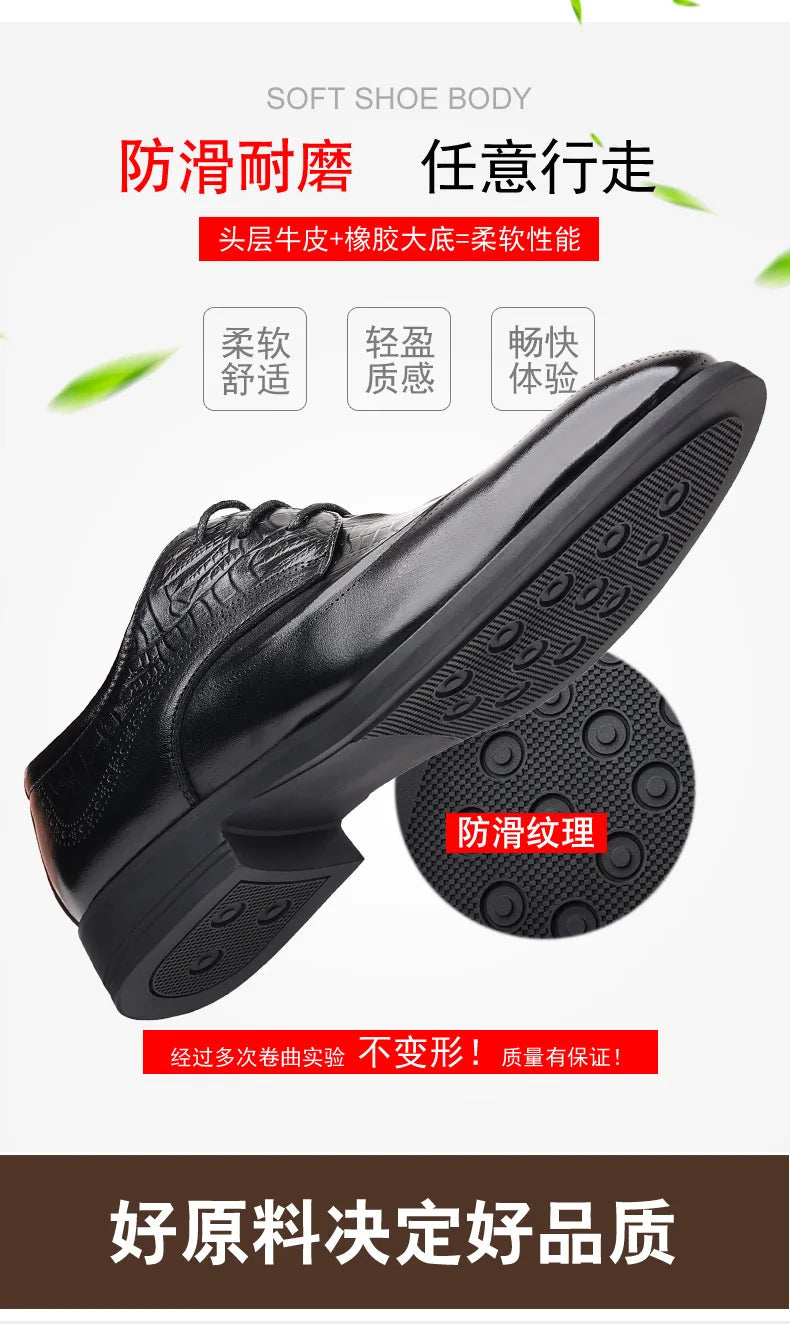 COW LEATHER Men Business Brocade Carving Leather Shoes Pointed Handmade Crocodile Pattern Fashion Business Dress Leather Shoes