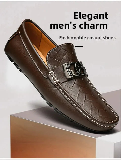 Men's Top-Grain Cowhide Business Casual Leather Loafers – Breathable, Sophisticated Summer Shoes