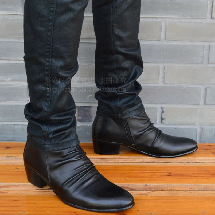 Men's Genuine Leather High Top Zip Ankle Boots – Pointed Toe, Dress Chelsea Boots
