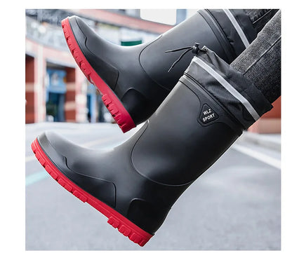 German Style Men's Rain Boots Long High Tube Waterproof Outdoor Camping Fishing Snake Bite Resistant Thickened Rubber Shoes