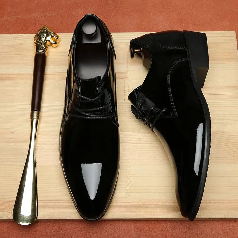 Men's Black Pointed Toe Dress Shoes – Elegant Waterproof Leather, Office & Business Formal