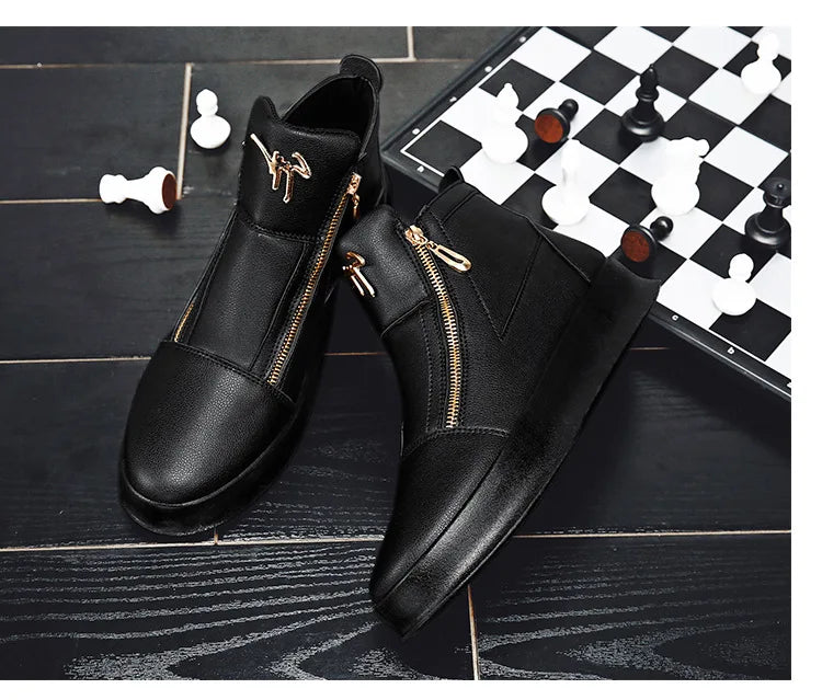 Men's High Top Zip Ankle Boots – Skateboard Style, Height Increasing, Korean Fashion Shoes