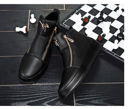 Men's High Top Zip Ankle Boots – Skateboard Style, Height Increasing, Korean Fashion Shoes