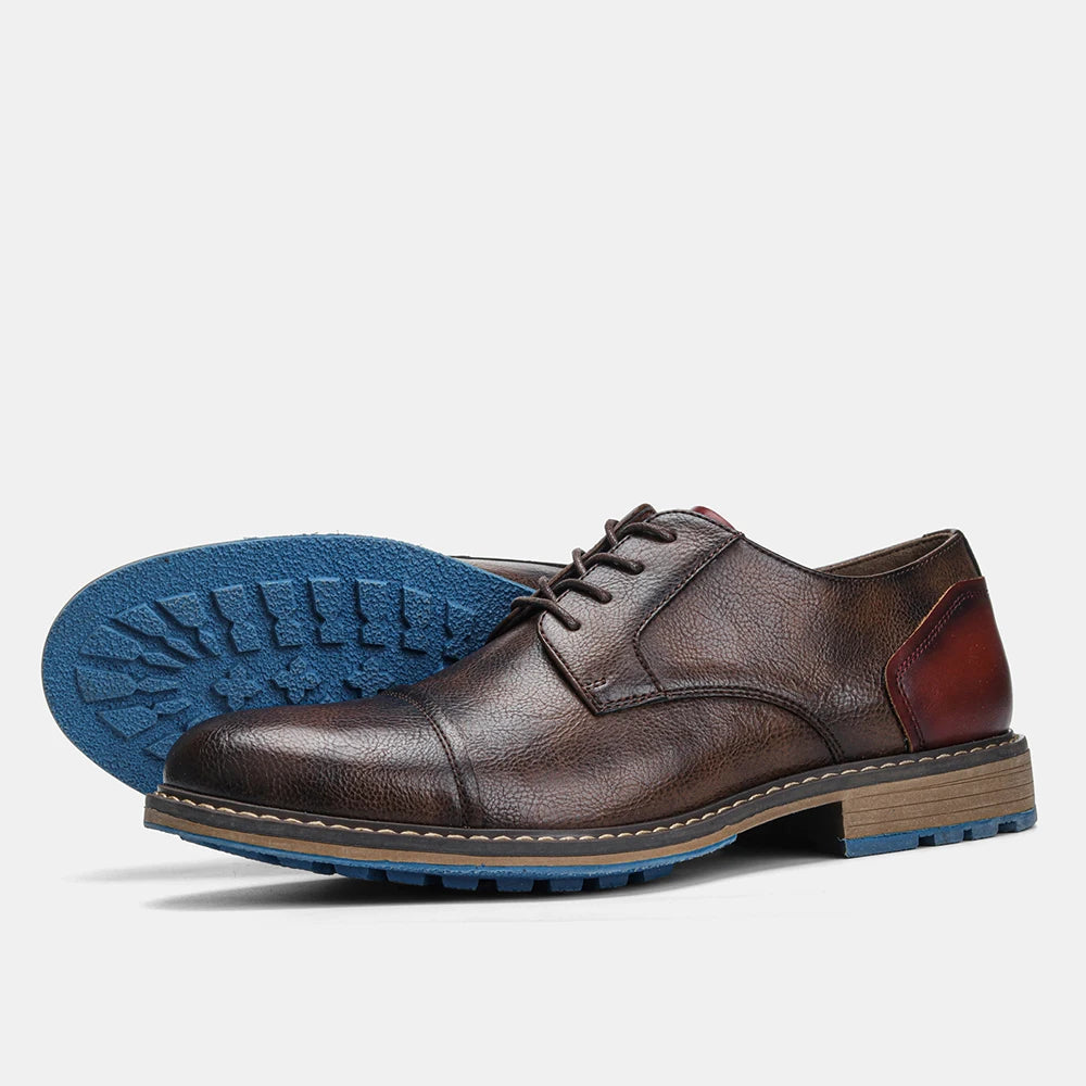 Men's Retro Cap Toe Oxford Derby Leather Shoes – Breathable, Height Increasing, Casual Fashion