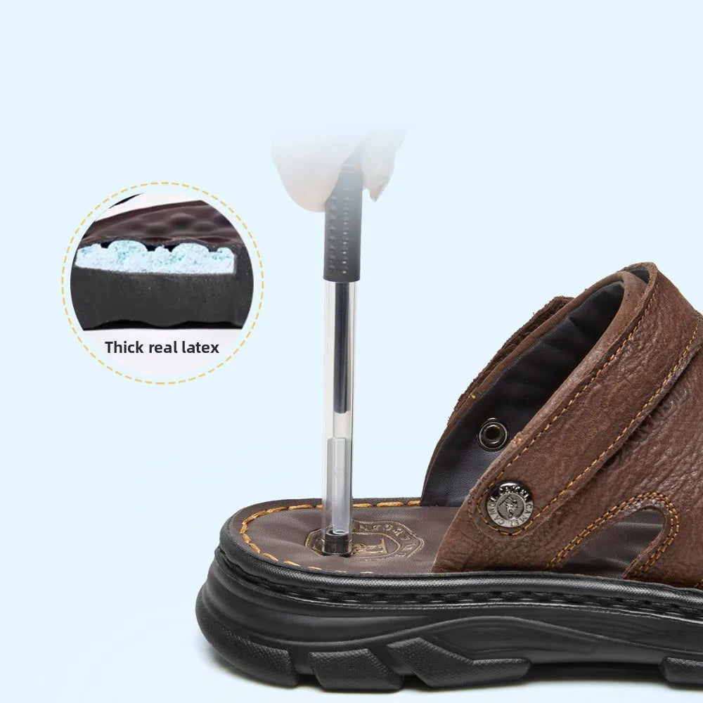 Men's Genuine Cow Leather Sandals – Casual Ankle-Wrap, Lightweight Summer Footwear