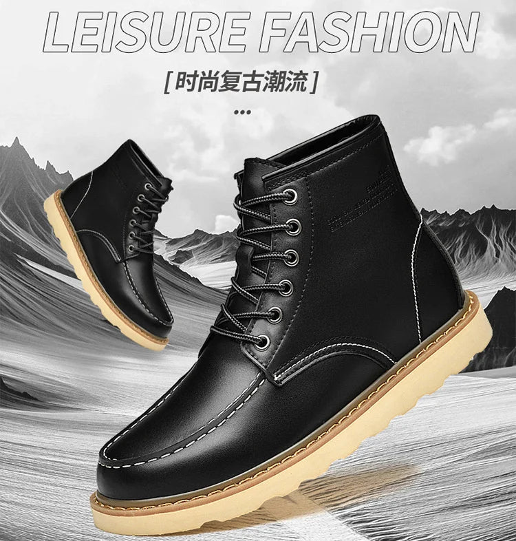 Men's Elevator Hidden Heel Boots – Height Increasing 6CM 8CM 10CM, Microfiber Leather, Warm Lining