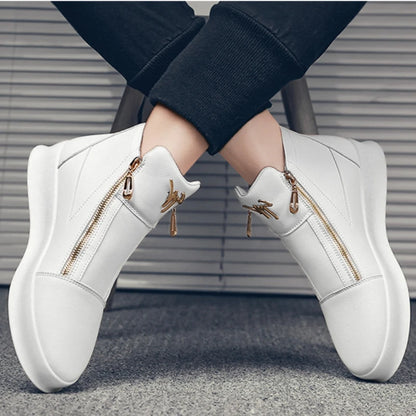 Men's High Top Zip Ankle Boots – Skateboard Style, Height Increasing, Korean Fashion Shoes