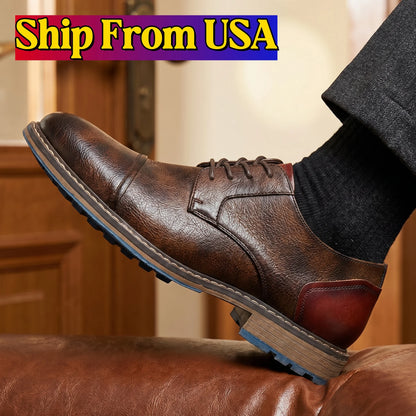 Men's Retro Cap Toe Oxford Derby Leather Shoes – Breathable, Height Increasing, Casual Fashion