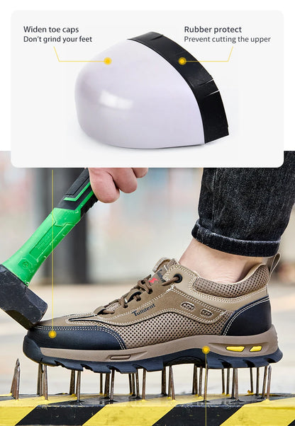 Men's Anti-Piercing Work Safety Boots – Puncture-Proof, Lace-Up, Protective Summer Shoes