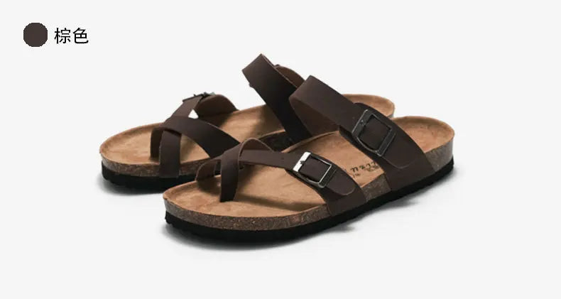 Men's Cork Style Beach Sandals – Metal Detail, EVA Sole, Fashion Summer Flip Flops