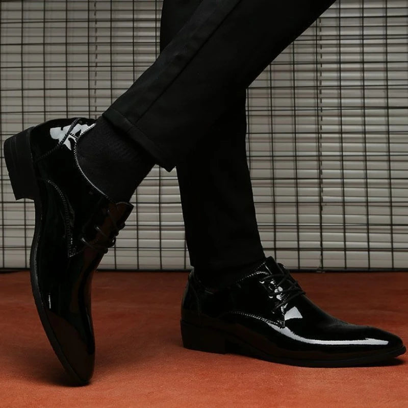 Men's Black Pointed Toe Dress Shoes – Elegant Waterproof Leather, Office & Business Formal