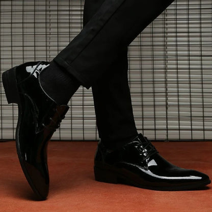 Men's Black Pointed Toe Dress Shoes – Elegant Waterproof Leather, Office & Business Formal