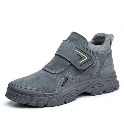 Men's Steel Toe Safety Boots – Cow Suede Leather, Platform, Hook & Loop Work Ankle Boots