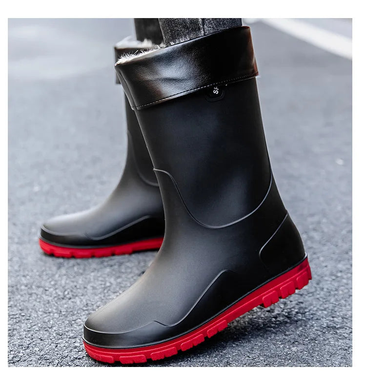 German Style Men's Rain Boots Long High Tube Waterproof Outdoor Camping Fishing Snake Bite Resistant Thickened Rubber Shoes