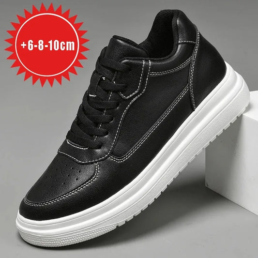 Men's Height Increasing Leather Platform Sneakers – 6/8/10cm Elevator Lace-Up Luxury Shoes