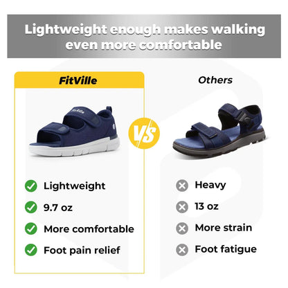 FitVille Men's Wide Diabetic Recovery Sandals – Arch Support, Breathable, Adjustable Beach Shoes