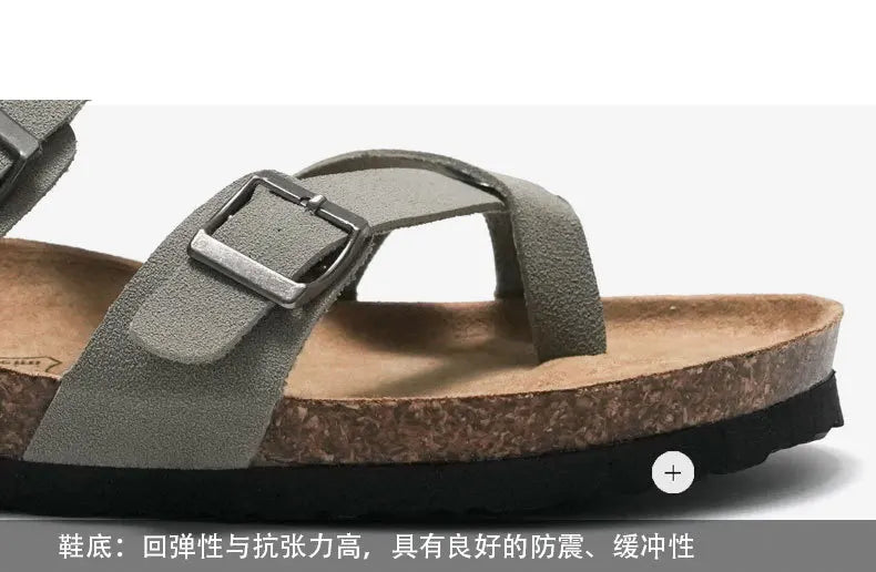 Men's Cork Style Beach Sandals – Metal Detail, EVA Sole, Fashion Summer Flip Flops