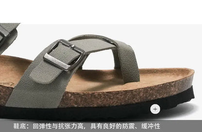 Men's Cork Style Beach Sandals – Metal Detail, EVA Sole, Fashion Summer Flip Flops