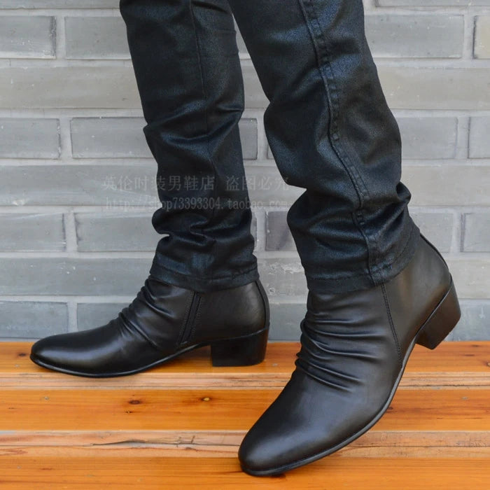 Men's Genuine Leather High Top Zip Ankle Boots – Pointed Toe, Dress Chelsea Boots