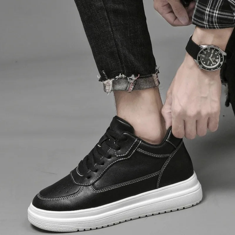 Men's Height Increasing Leather Platform Sneakers – 6/8/10cm Elevator Lace-Up Luxury Shoes