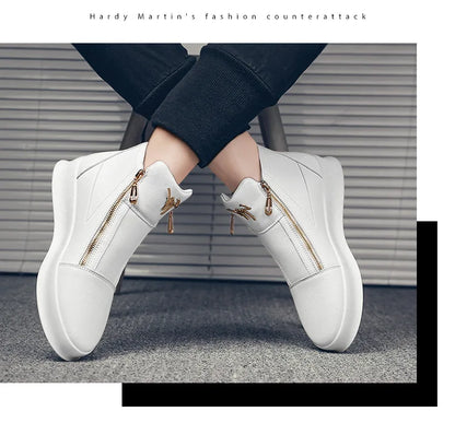 Men's High Top Zip Ankle Boots – Skateboard Style, Height Increasing, Korean Fashion Shoes