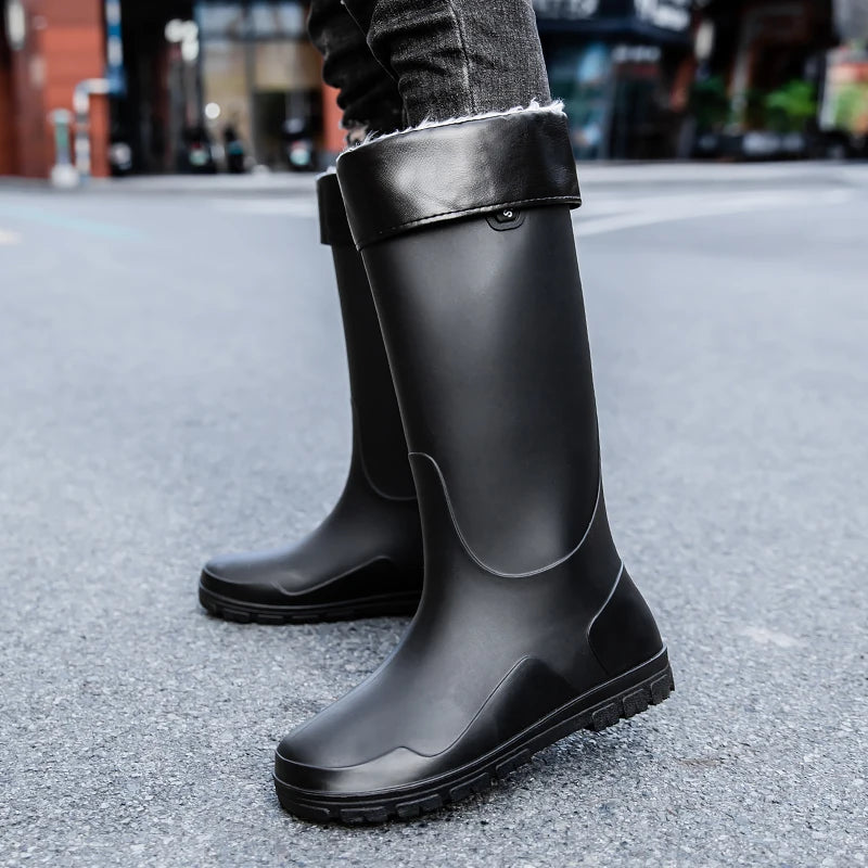 German Style Men's Rain Boots Long High Tube Waterproof Outdoor Camping Fishing Snake Bite Resistant Thickened Rubber Shoes