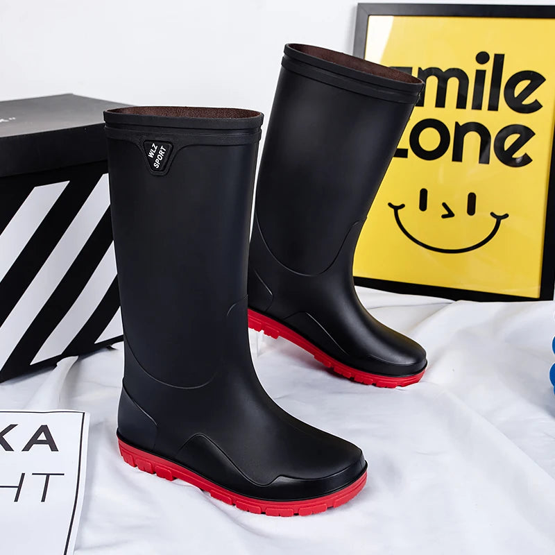 German Style Men's Rain Boots Long High Tube Waterproof Outdoor Camping Fishing Snake Bite Resistant Thickened Rubber Shoes