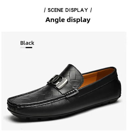 Men's Top-Grain Cowhide Business Casual Leather Loafers – Breathable, Sophisticated Summer Shoes