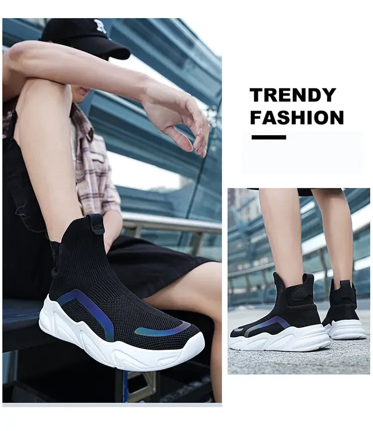 Men's Flyknit Slip-On Fashion Loafer Sneakers – Height Increasing, Anti-Odor, Casual Shoes