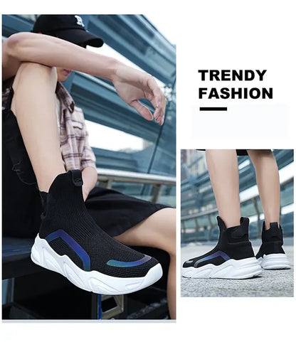 Men's Flyknit Slip-On Fashion Loafer Sneakers – Height Increasing, Anti-Odor, Casual Shoes
