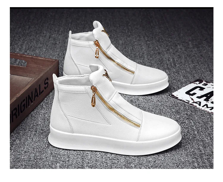 Men's High Top Zip Ankle Boots – Skateboard Style, Height Increasing, Korean Fashion Shoes