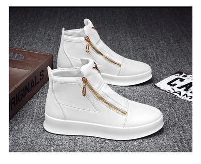 Men's High Top Zip Ankle Boots – Skateboard Style, Height Increasing, Korean Fashion Shoes