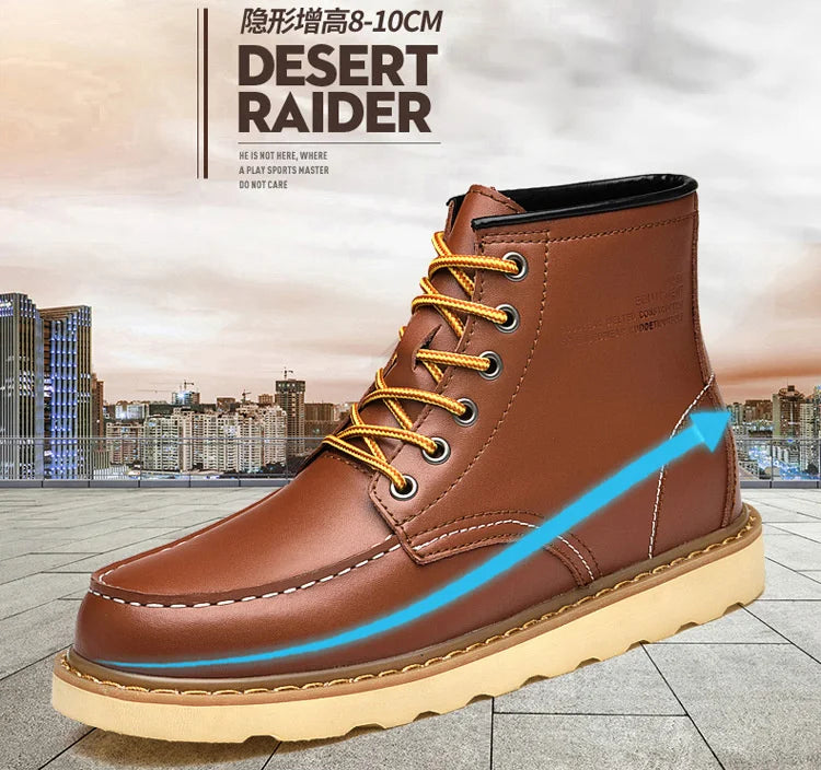 Men's Elevator Hidden Heel Boots – Height Increasing 6CM 8CM 10CM, Microfiber Leather, Warm Lining