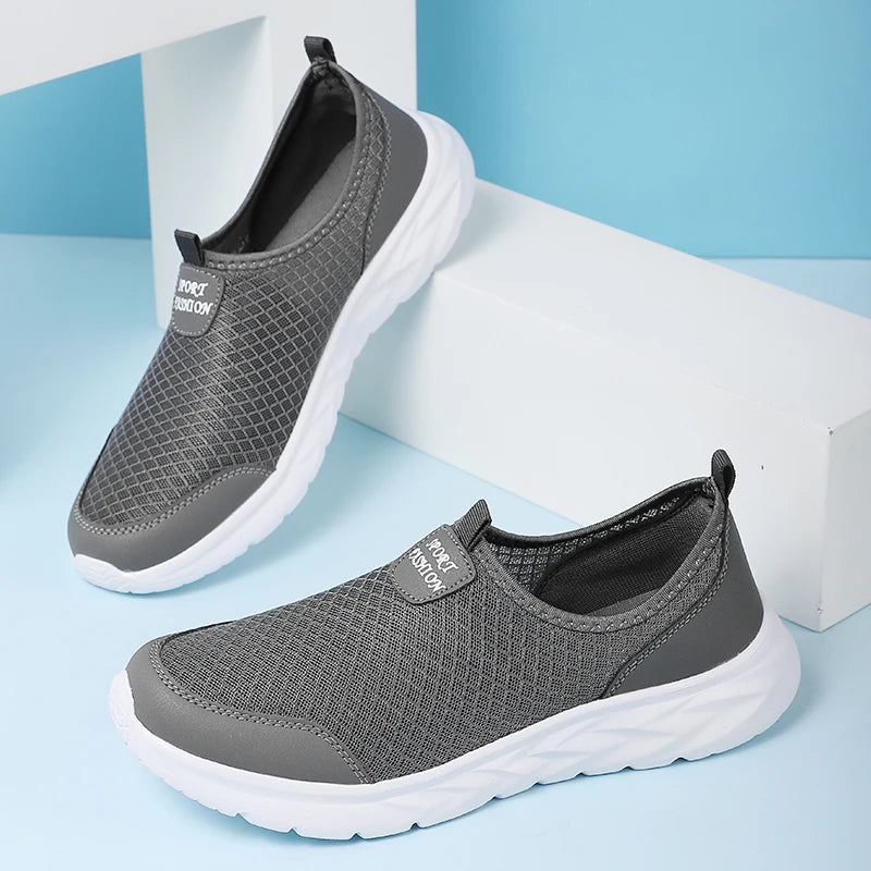 Men's Classic Breathable Mesh Slip-On Sneakers – Lightweight, Anti-Odor, Casual Running Shoes