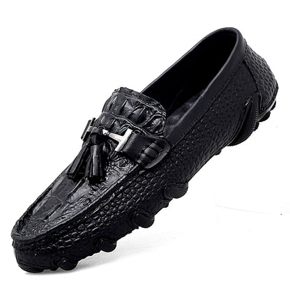 Luxury Genuine Leather Crocodile Style Loafers – Sheepskin Insole, Thick Bottom Driving Moccasins